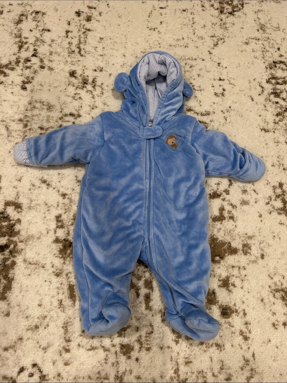 Carter's Light Blue Plush Infant Hooded Footed One-Piece